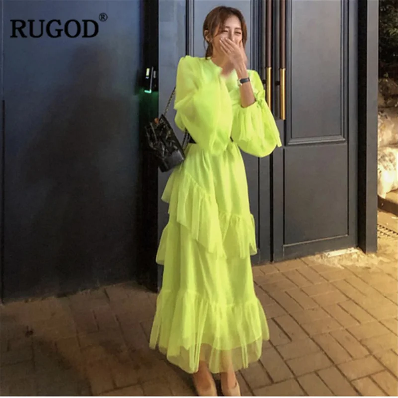 RUGOD модное многослойное женское платье Элегантное однотонное с высокой талией прозрачное летнее платье повседневное корейское modis femme vestido verano