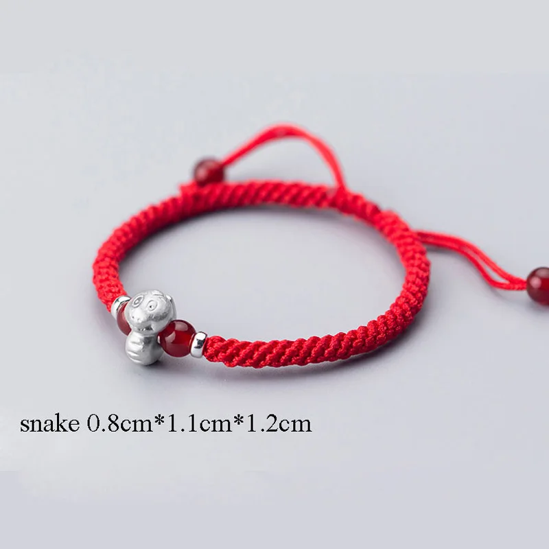 snake La MaxZa S, 990 чистое серебро, Китайский Зодиак, толстая красная веревка, женские браслеты, Красная Нить, линия, браслеты для женщин - Окраска металла: snake
