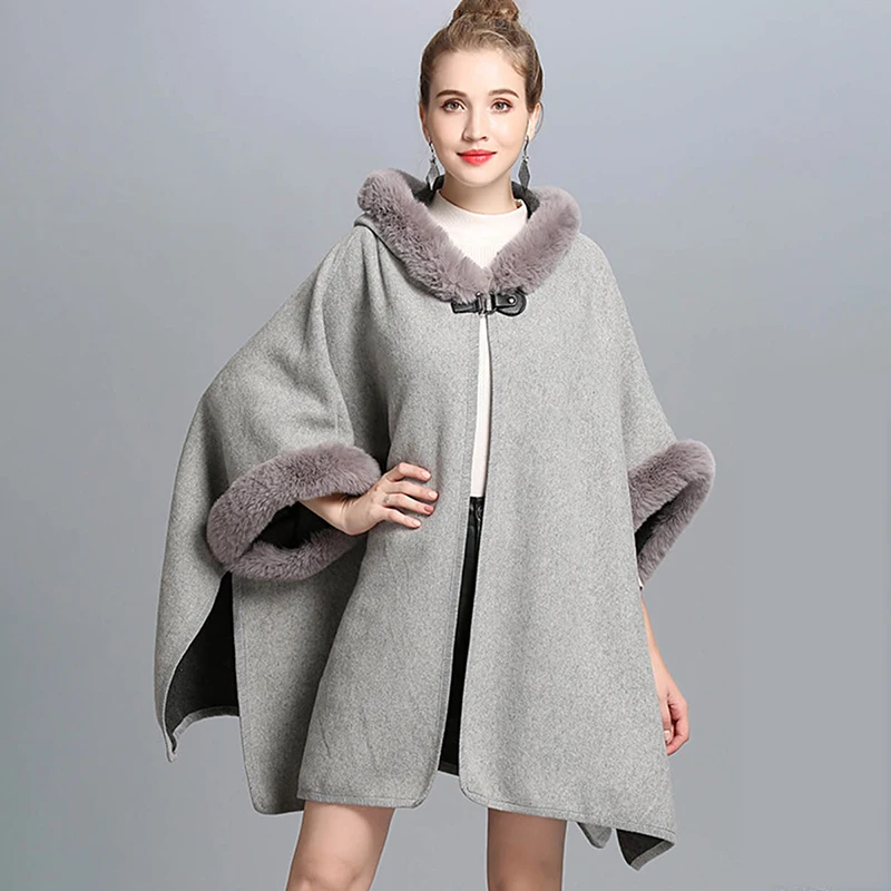 

Women Winter Knitwear Overcoat Shawl Cape Feminino Casaquinho Faux Fur Warm Coat Poncho Cape Outerwear Europe Style Shawl Cloak