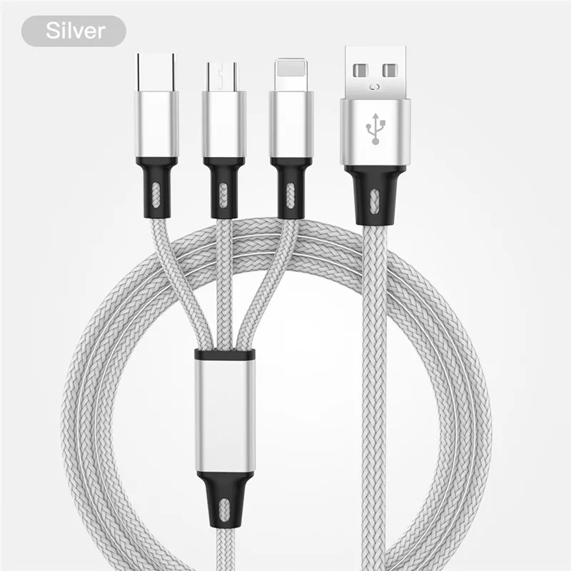 USB кабель для iPhone XS X 8 7 6 зарядное устройство 3 в 1 микро USB кабель для Android USB TypeC кабели для мобильных телефонов для samsung S9 - Цвет: Silver Cable