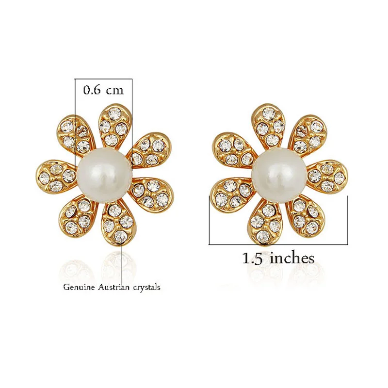Lefeng Золотой цветок Форма Имитация Перл Кристалл серьги стержня для женщин