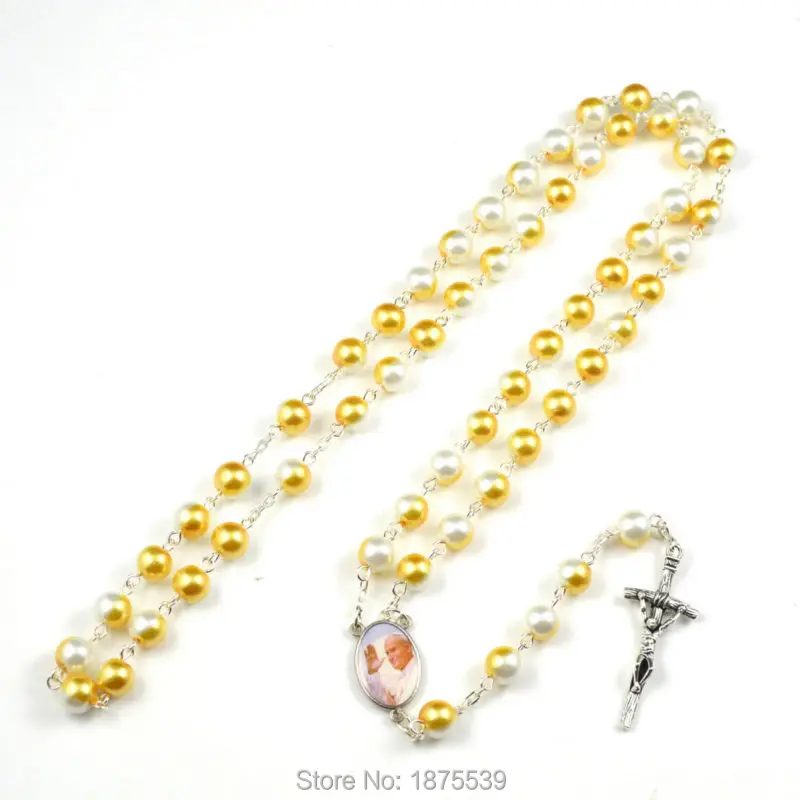 Модный полужелтый цвет полубелый стеклянный бисер четки с надписью papa