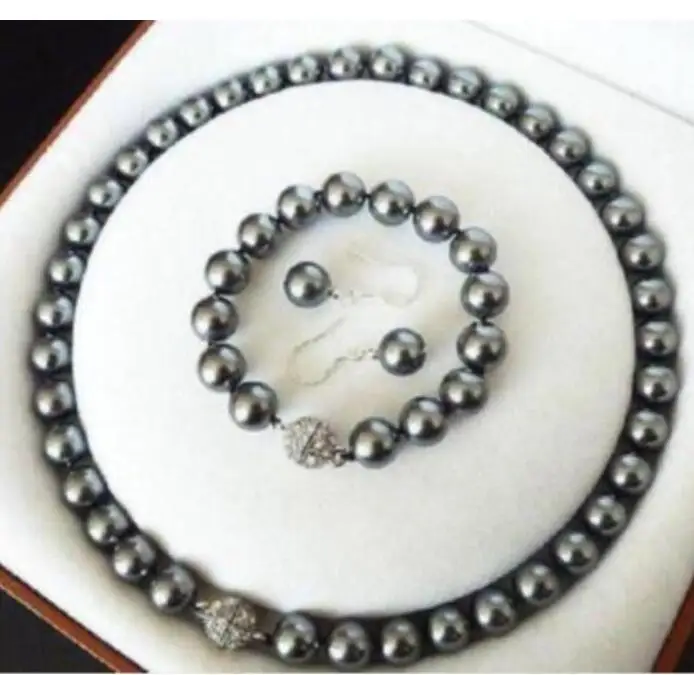 

dark grey shell pearl necklace 8mm bracelet earring set