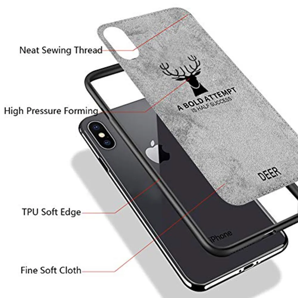 For iPhone Xs MAX Case Soft Luxury Slim Fabric Texture TPU 3D Deer Print Cloth Pattern Cover Edge Shockproof |