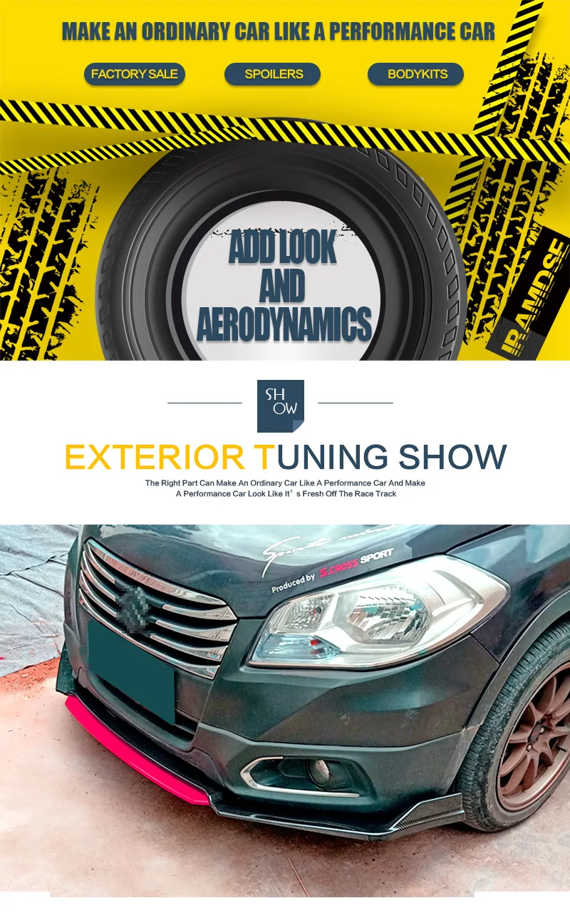 Front Bumper Spoiler Protector Plate Lip Body Kit Carbon Surface Chin Shovel Contrast Color Design For SX4 S-cross 2013