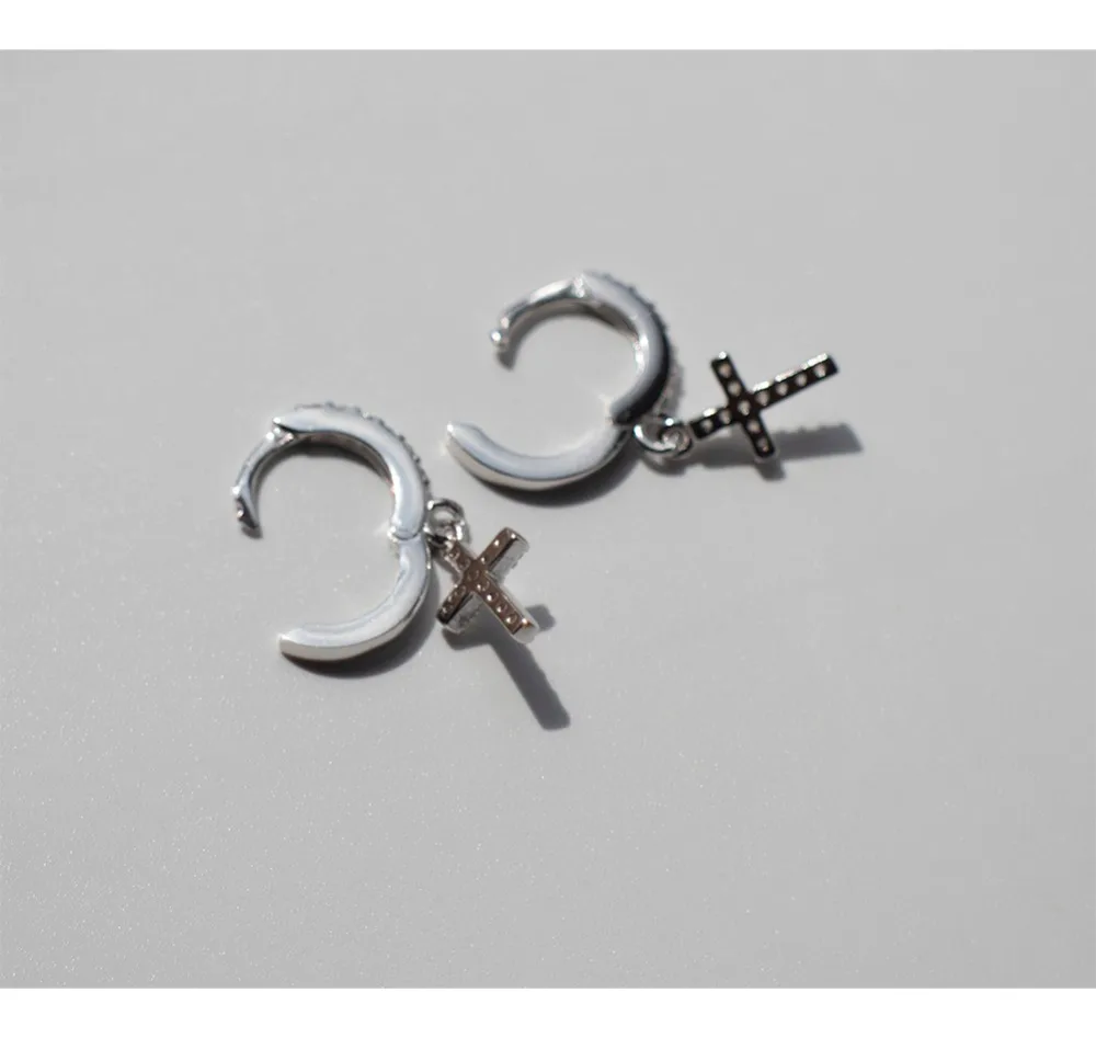 Серьги из стерлингового серебра 925 пробы, модные циркониевые кресты, Короткая подвеска, кольцо для ушей, милые дикие простые трендовые ювелирные изделия для девушек