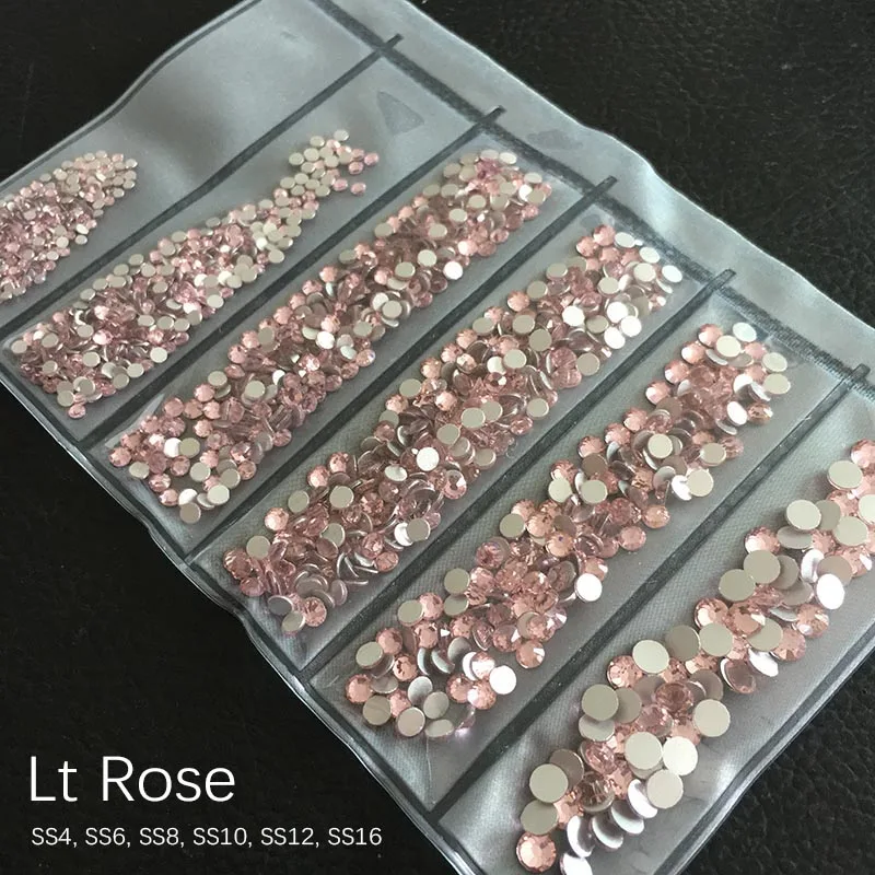 Lt Rose SS4-SS16 Стразы для дизайна ногтей с плоской задней поверхностью Блестящий Кристалл DIY Ювелирные изделия бриллианты дизайн аксессуары для маникюра - Цвет: Lt Rose