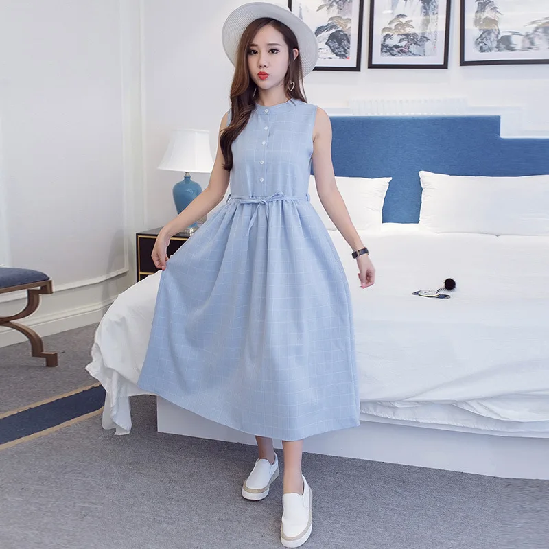 Платье без рукавов с поясом и галстуком для беременных женщин длинное платье