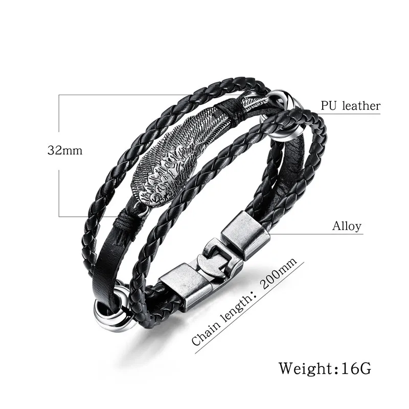 Мужские и женские кожаные браслеты винтажный браслет с перьями черный/кофейный