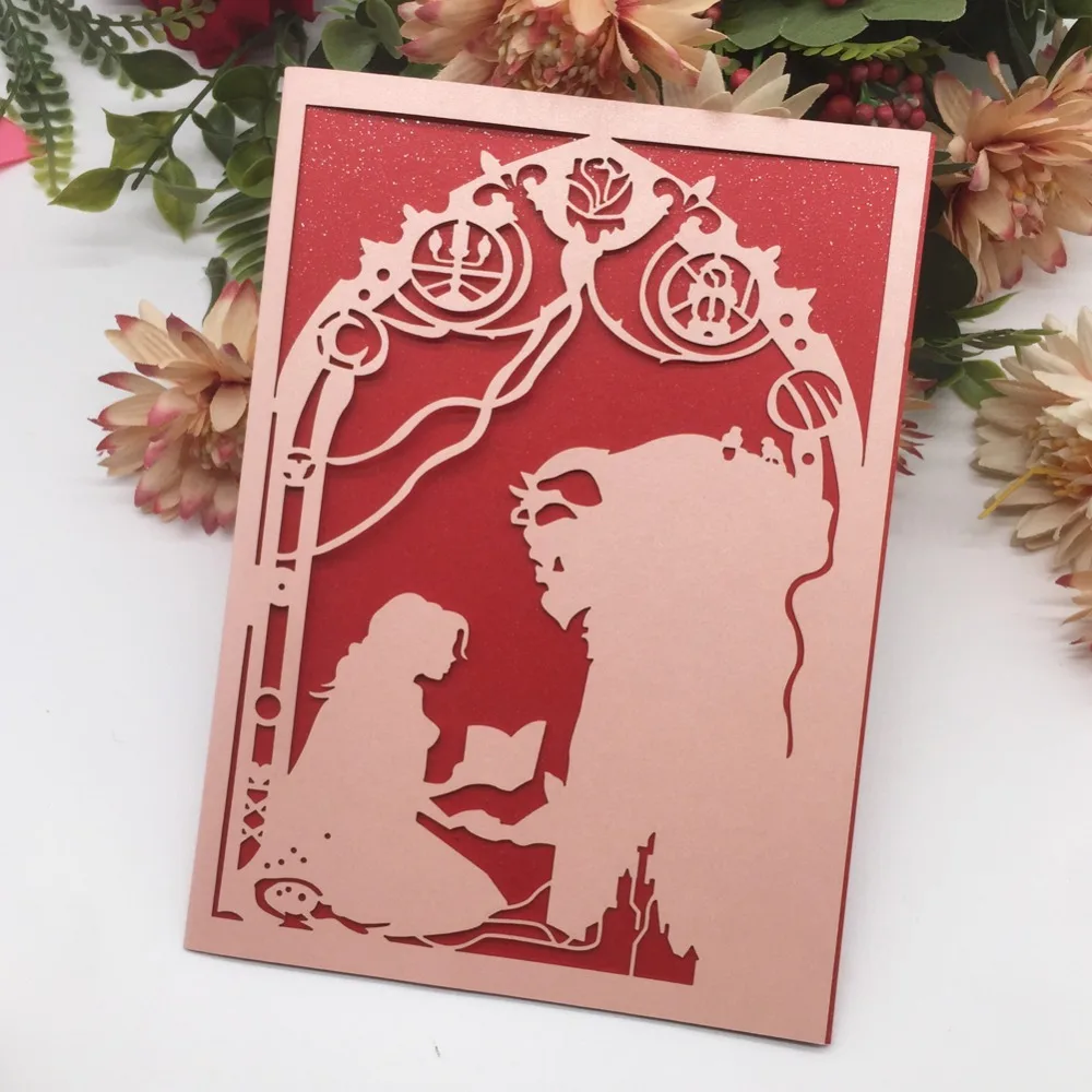 25 шт./лот открытка с героями мультфильмов Красавица и Чудовище на день рождения