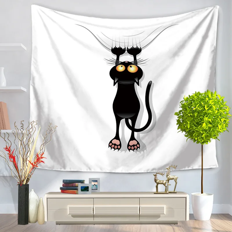 

Home Decorative Wall Hanging Carpet Tapestry Rectangle Bedspread Cartoon Cat Black Pattern GT1015