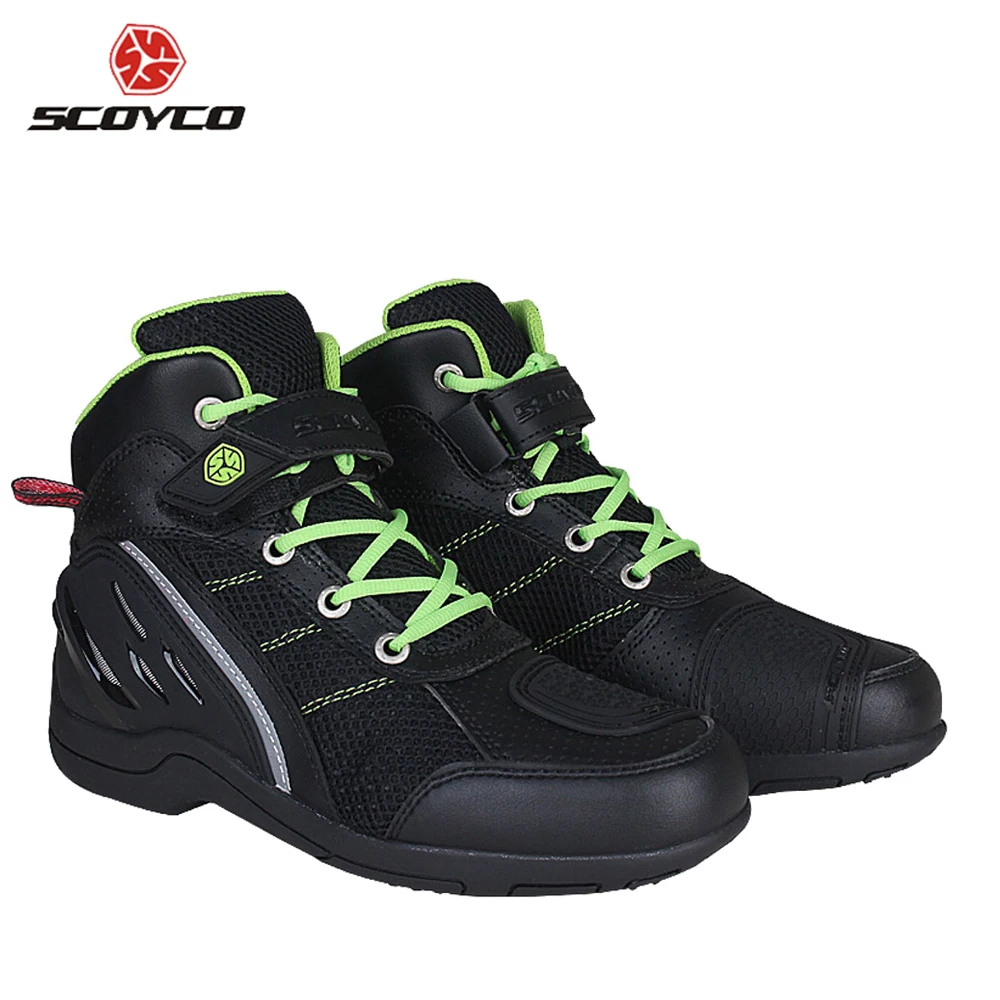 Green SCOYCO/Мужские ботинки в байкерском стиле; Botas; обувь в байкерском стиле; дышащие ботинки для мотокросса; гоночные ботинки; обувь для верховой езды в байкерском стиле; сезон лето - Цвет: Green
