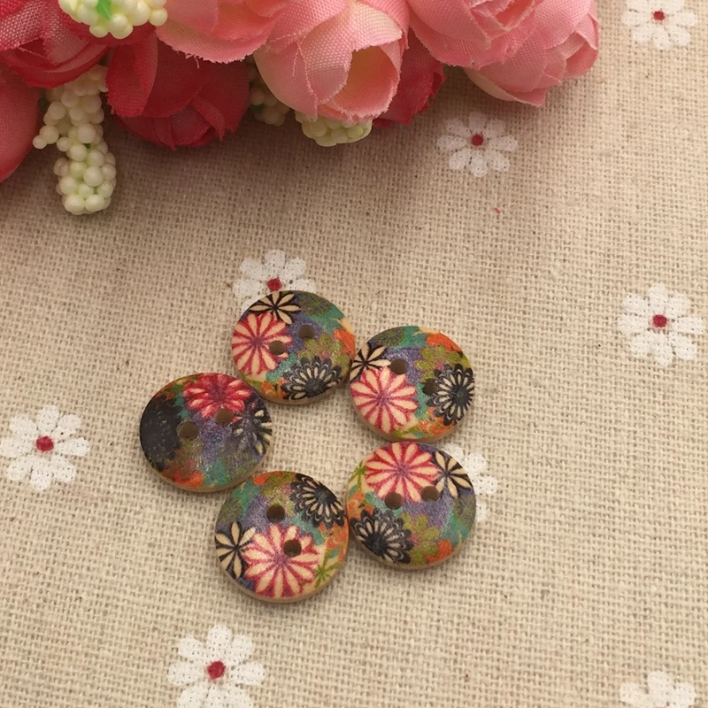 Деревянная кнопка 16 мм цвет деревянные цветы две футболка с дырками Кнопка