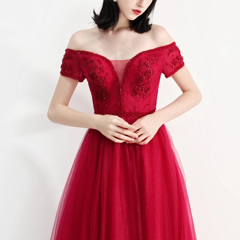 weiyin Tulle With Crystal Evening Dress Vestido De Festa V-Neck Straight Dresses Long Robe Soiree WY729 | Свадьбы и торжества