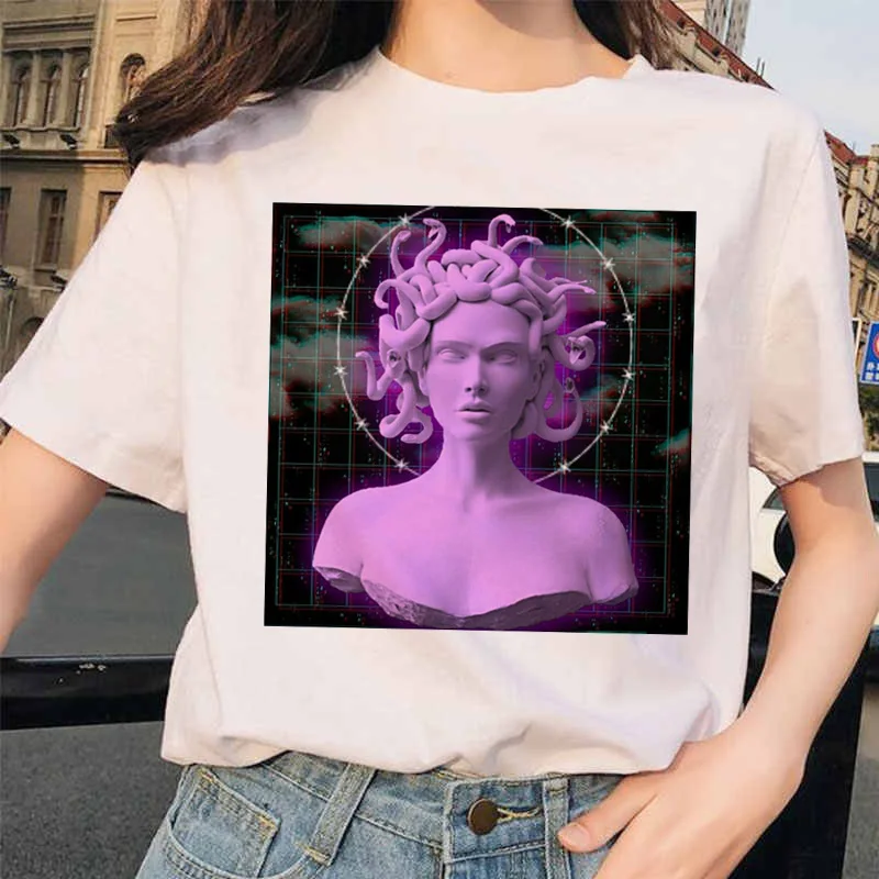 Michelangelo Vaporwave Футболка женская футболка женская Давид каваи корейский harajuku Графический ulzzang 90s эстетические рубашки