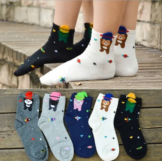 4 пары, Женские Короткие Носки с рисунком медведя, кролика, утки, Kawaii, теплые зимние хлопковые носки, милые женские повседневные носки, женские носки