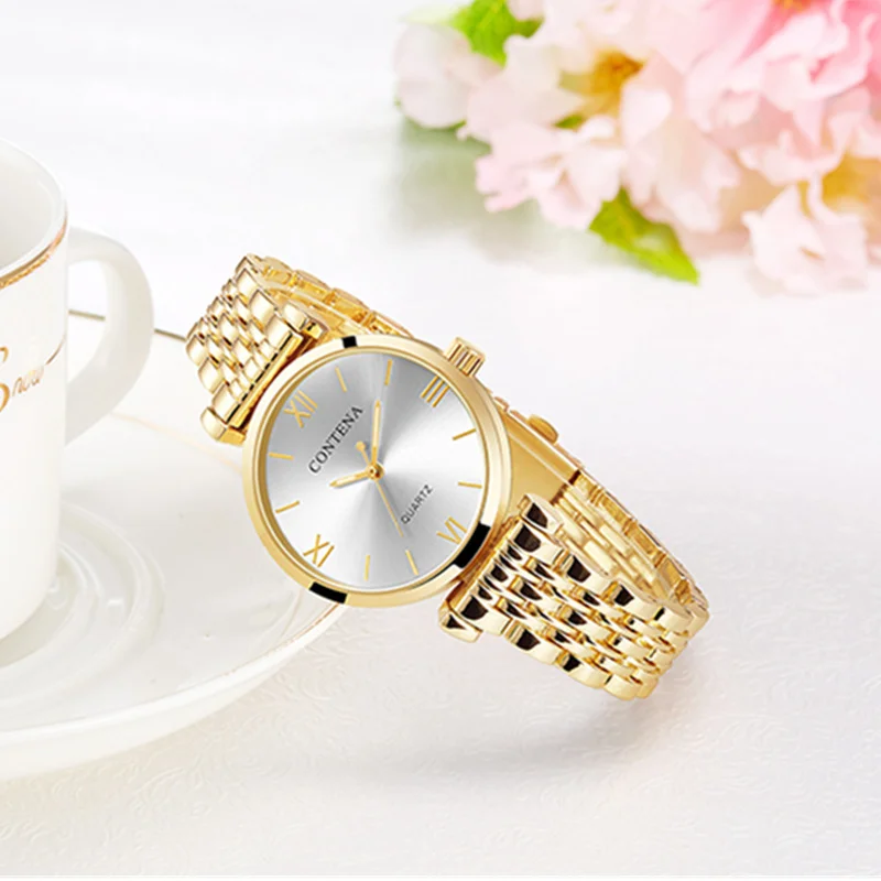 CONTENA роскошные золотые часы женские модные из нержавеющей стали relogio feminino reloj