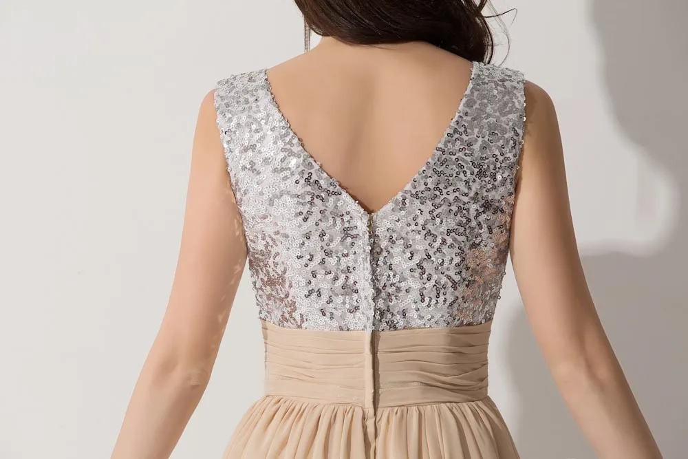 Vestido Madrinha, сексуальное шифоновое платье подружки невесты с v-образным вырезом цвета шампанского, светоотражающее платье, свадебное праздничное платье demoiseur D'honneur