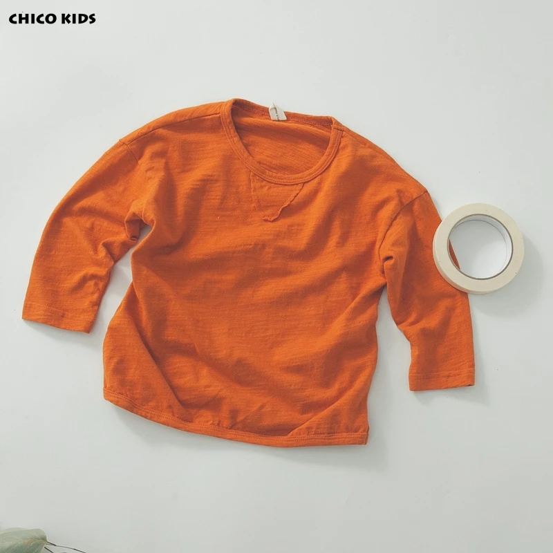 Chico/мальчиков длинные футболки с короткими рукавами, детские осенние однотонные Карамельный цвет футболки, детская одежда хлопковые футболки Размеры 24 м-6 т