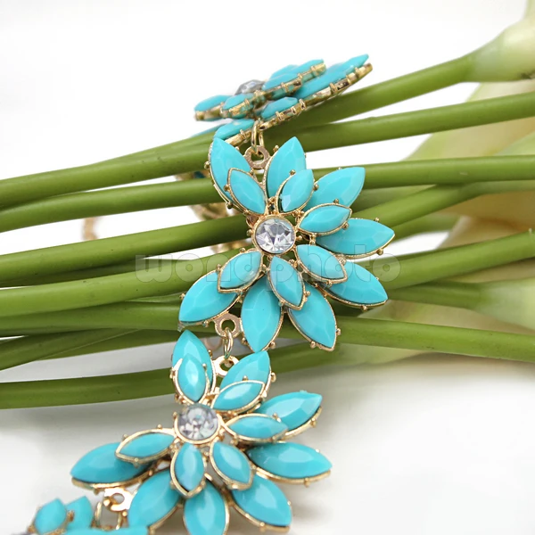 New Design Women Blue Acrylic Floral Bib Statement Collar Chain Necklace Gift | Украшения и аксессуары