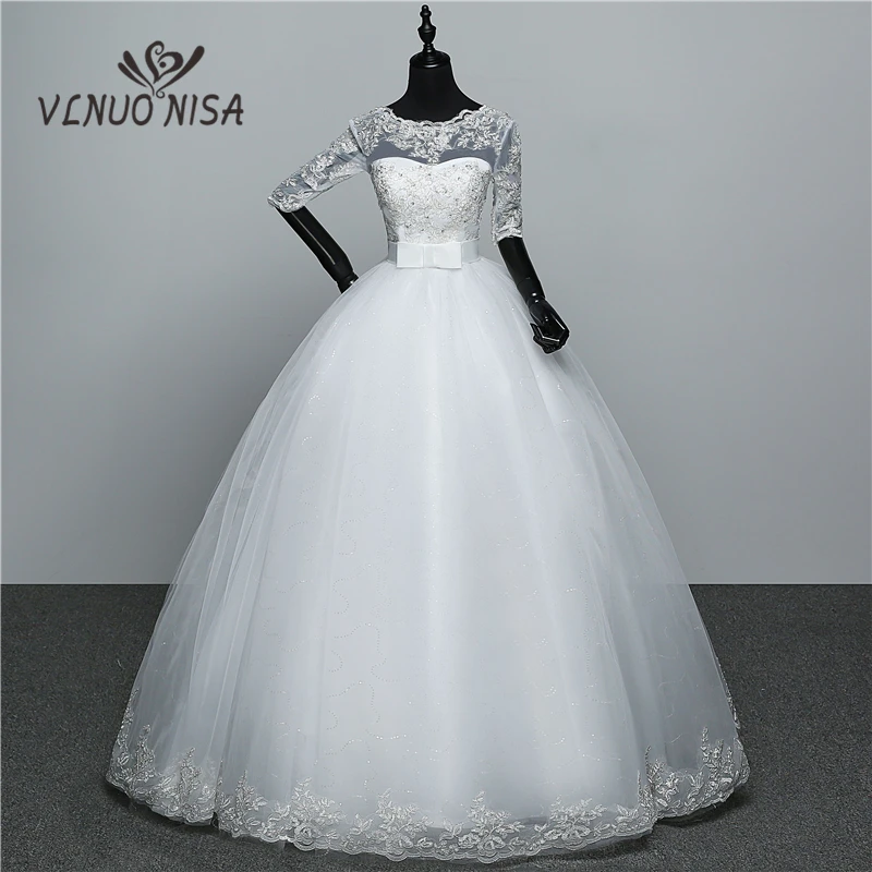

Ball Gown 100% Real Images Vestido De Novia Tulle Wedding Dress 2018 with Lace Half Sleeve Appliques for Bridal Robe de Marriage