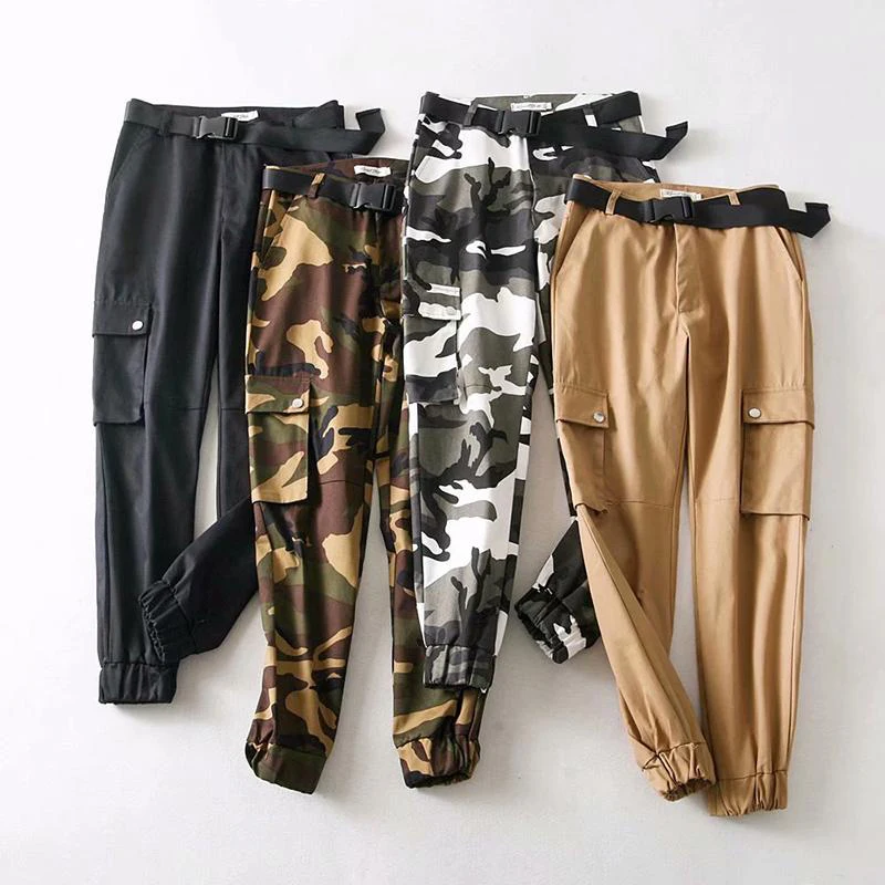 Fashion Black cargo pants women joggers camouflage camo loose trousers streetwear sweatpants high waist harem | Женская одежда