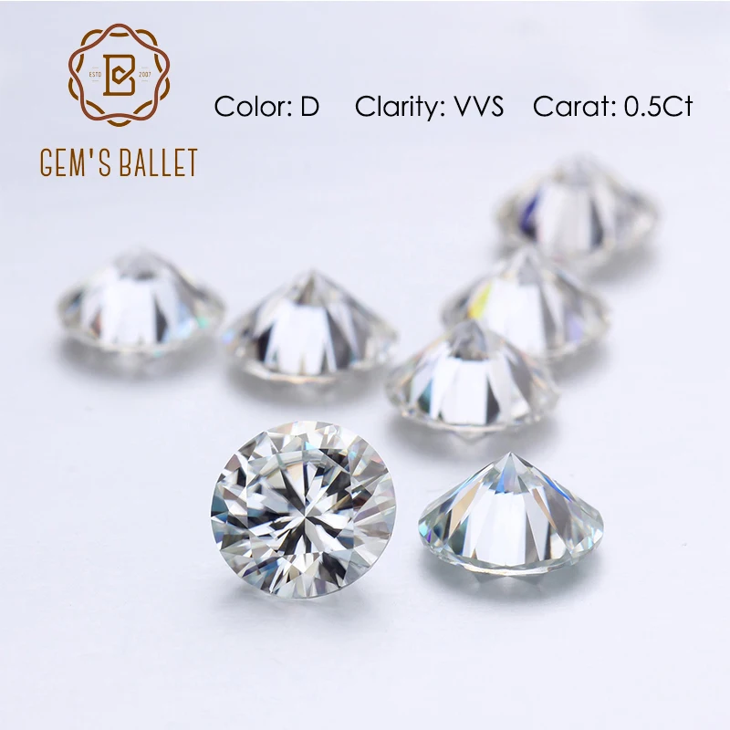 

GEM'S BALLET Cut 0.5Ct 5.0mm Round Moissanite Loose Gemstones D Color VVS Clarity Moissanite for Engagement Ring Fine Jewelry