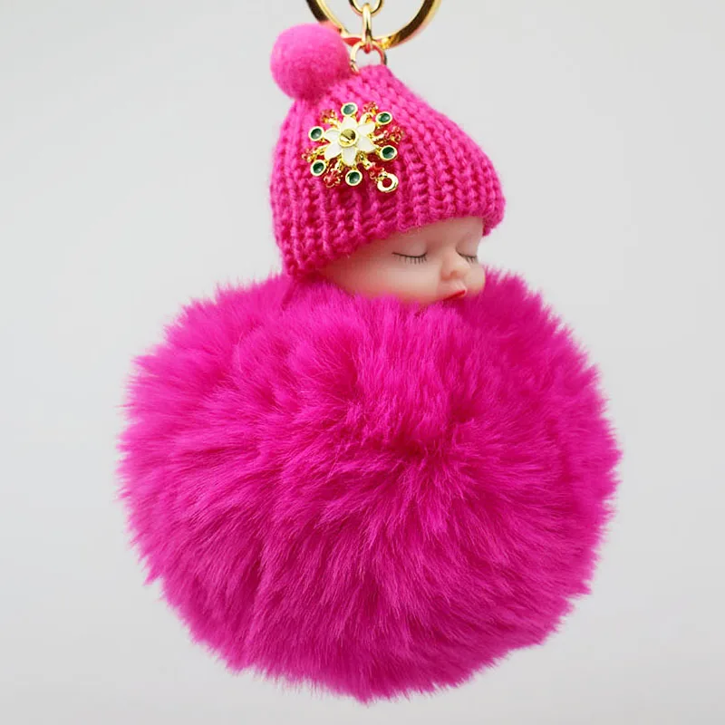 Спящая кукла брелок помпоном из меха кролика мяч автомобиля Для женщин ключ