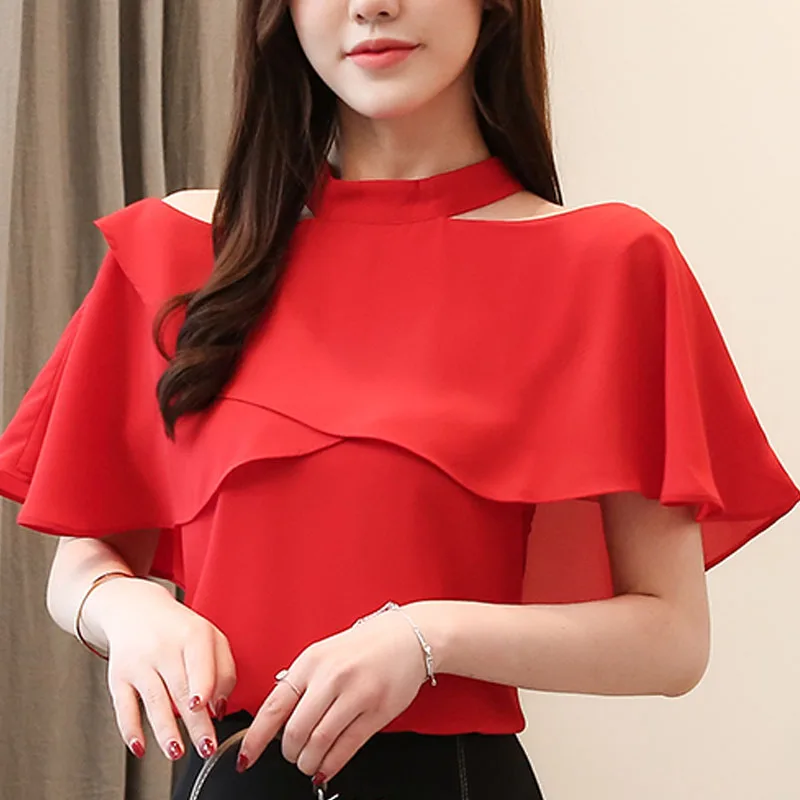 

2019 shirts white shirt fashion Ladies tops short shirt Ruffle sleeve women top