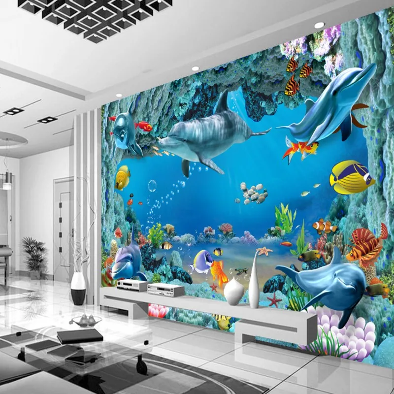 Фото обои 3D подводный мир гостиная ТВ диван фон Стена лобби на заказ студийная