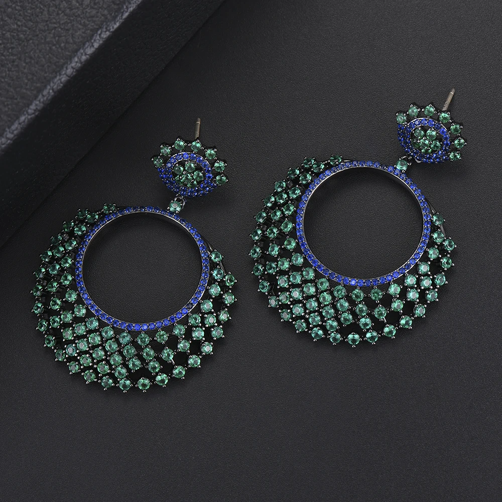 

35*49 mm Trendy Geometric Shape Big Dangle Earrings Full Cubic Zirconia Inlaid Drop Earrings Statement Jewelry For Women