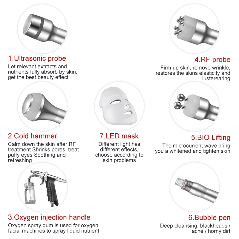 DARSONVAL Hydra для лица 6 в 1/7 в 1 маленькие пузырьки устройство для ухода за кожей ультразвуковая RF Глубокая очистка пор машинка для массажа лица