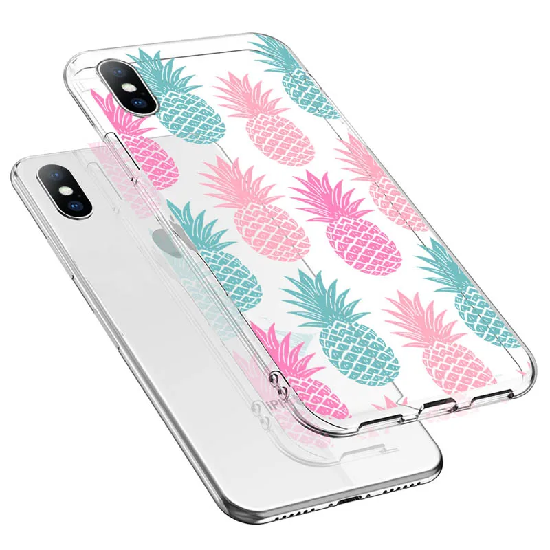 USLION Soft Silicone Fruits Printed Phone Case For iPhone X XS XR Xs Max Transparent TPU Cover 6 6s 7 8 Plus 5 5s SE |