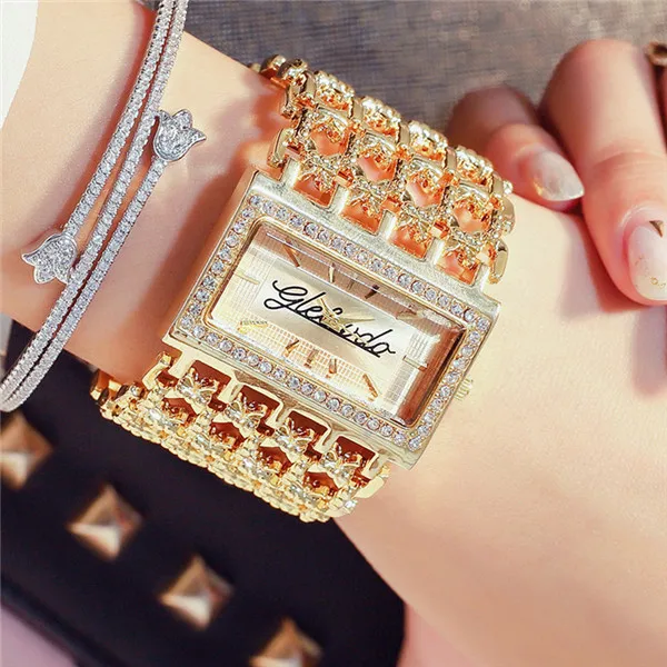 Gold band Gold dial G& D, роскошные Брендовые женские часы, золотые кварцевые наручные часы, стразы, женский браслет, платье, часы, Relojes Mujer relogio feminino - Цвет: Gold band Gold dial