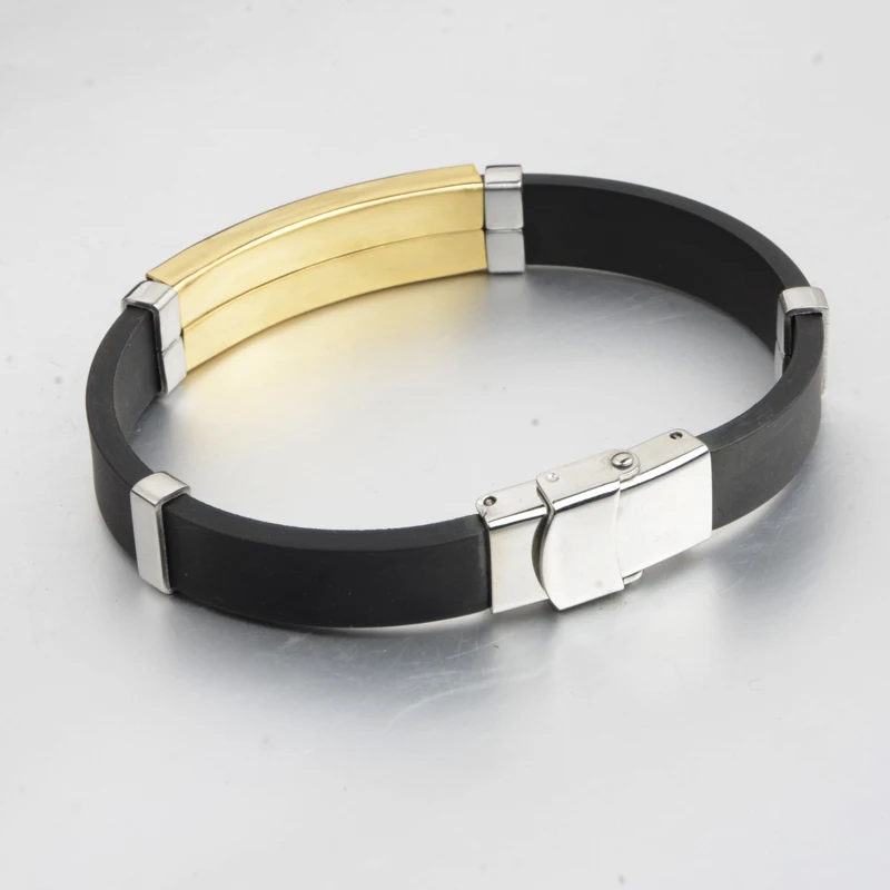 Мужские браслеты из черной силиконовой резины нержавеющей стали модные