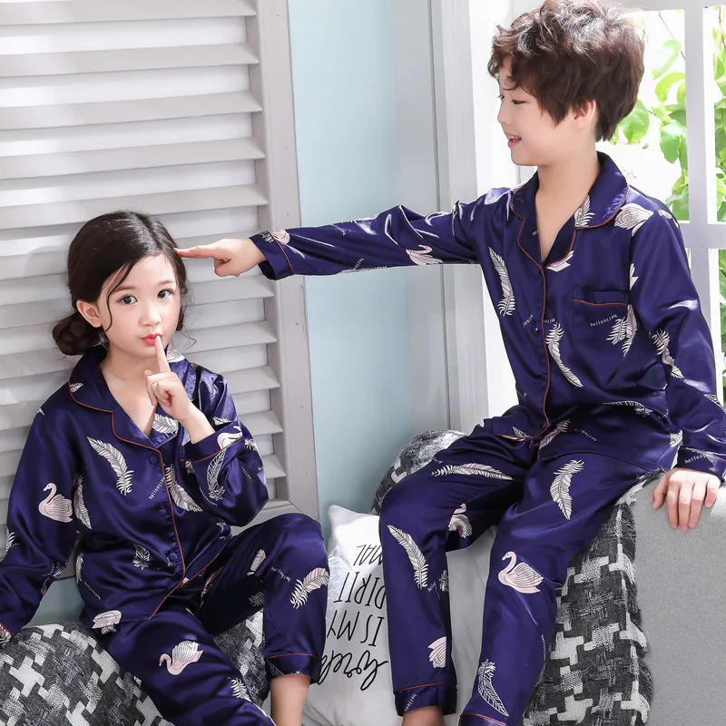 2019 spring rayon silk new long-sleeved children's pajamas boys and girls cartoon home clothes suit 9418 |