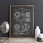 Nikola Tesla Motor Patent чертеж винтажные плакаты и принты искусство Магнитный мотор настенная Картина на холсте подарок домашний декор