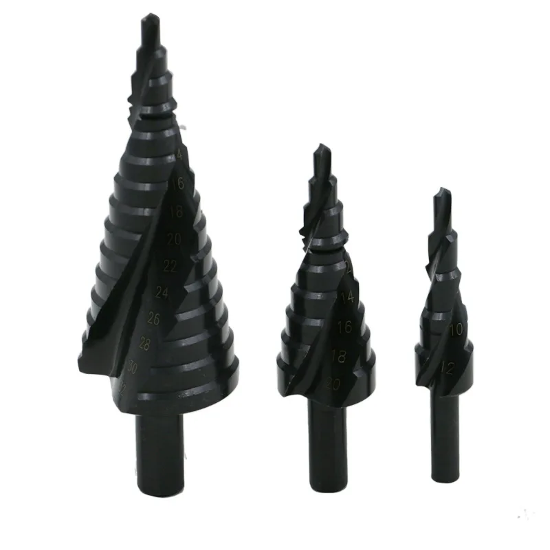 3pcs 1 шт. HSS 4-12/20/32 мм шестигранный хвостовик азотирования черный спираль рифленые шаг сверла коническим конусом сверла для Мощность инструменты - Цвет: 3pcs