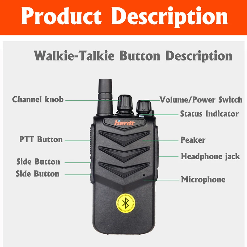 Walkie Talkie Hands-free Bluetooth Headset Wireless Earphone Handheld Two Way Radio Wireless Headphones Buletooth Earpiece