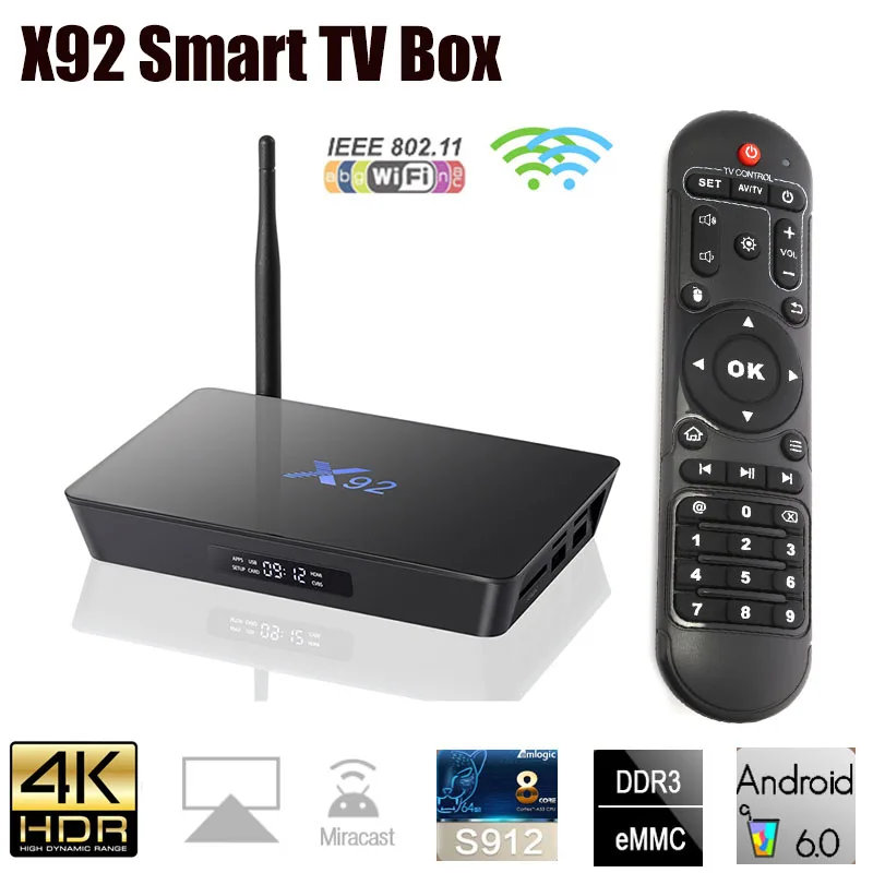 Оригинальный X92 Android 6 0 Смарт ТВ Box Amlogic S912 OCTA Core 5G Wi Fi 4 K HD H.265 Декодер каналов