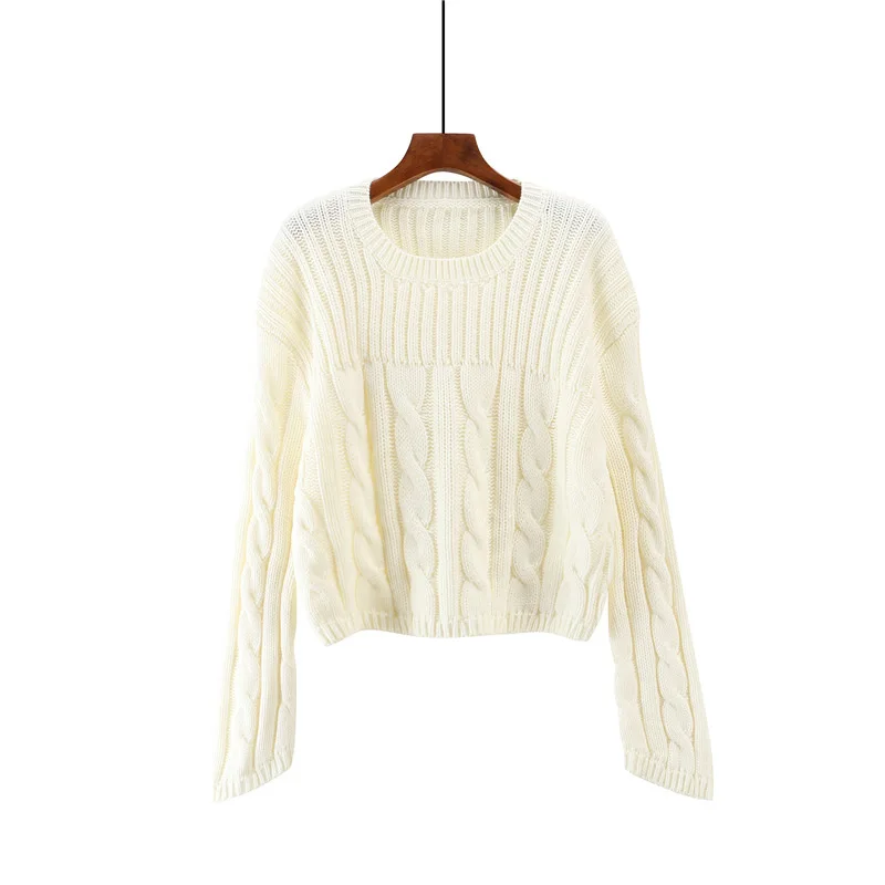 Solid O-neck Twisted Women Knitted Sweater Autumn Full Sleeve Short Style Sweaters and Pullovers Casual Female jumper tops 2018 | Женская