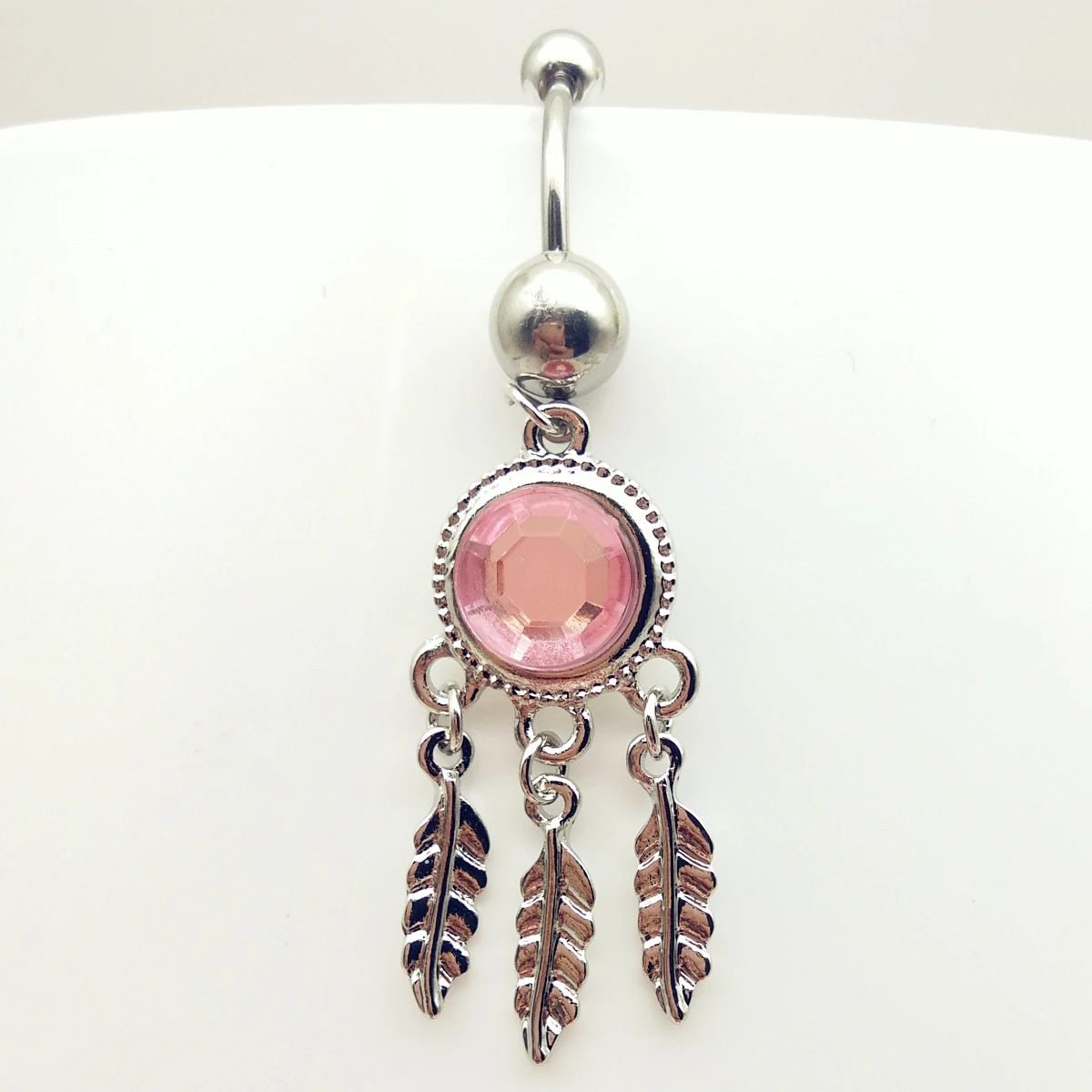 2019 new arrivals big Gemmed pink Dangling Leaves Surgical Stainless Steel luxury Barbell Navel belly button rings body jewelry | Украшения