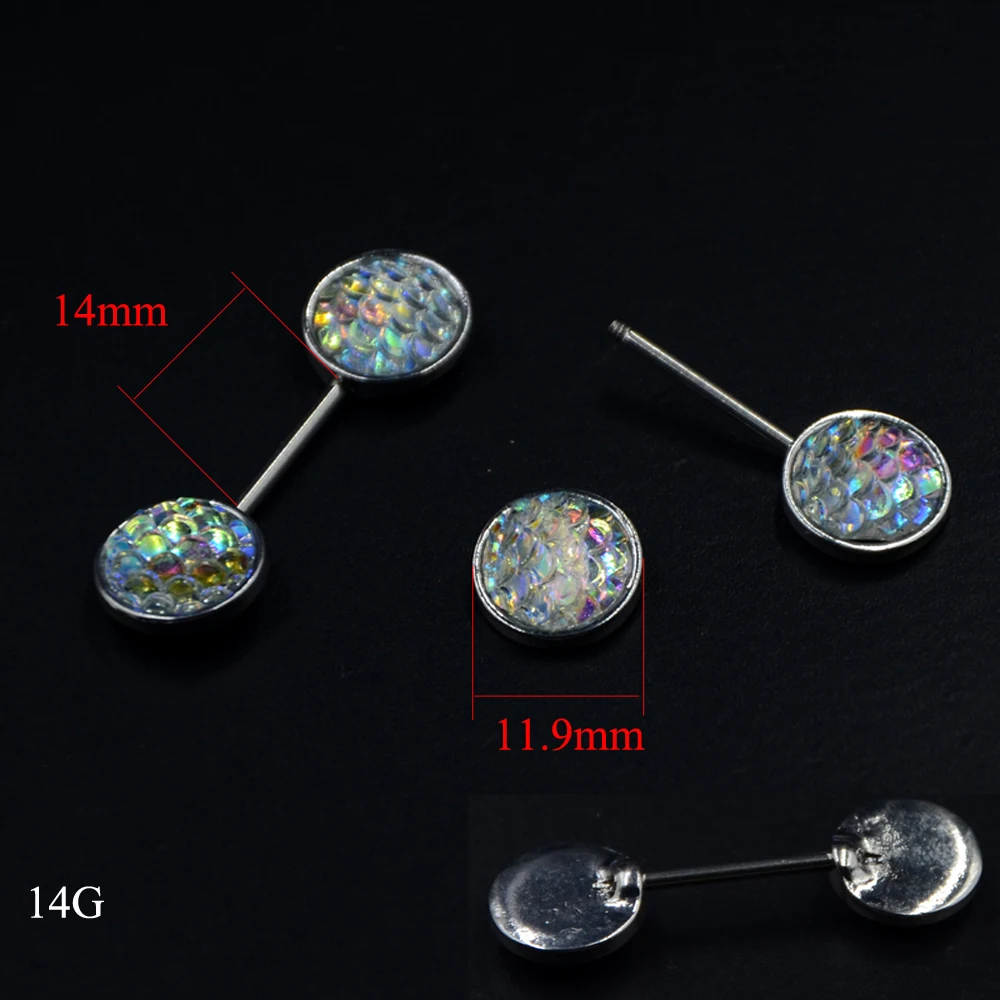 Пара 14 г Хирургическая сталь Bling Druzy скопление рыбья чешуя кольцо для сосков
