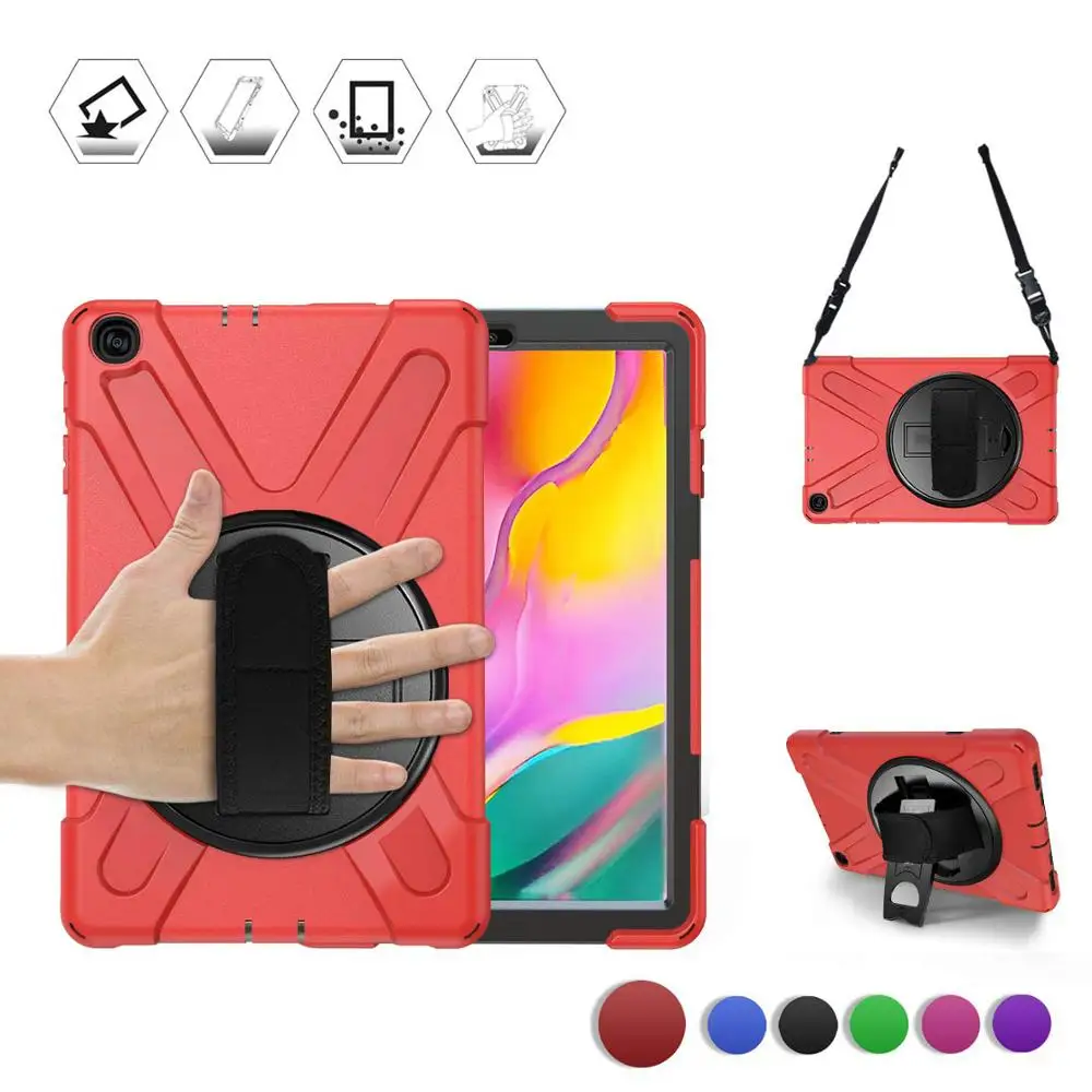 

For Samsung Galaxy Tab A 10.1 2019 Case T510 SM-T515 Rotatable Kickstand Shoulder Handle Hand Strap Hybrid Shockproof Case Cover