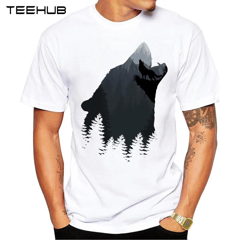 2019 TEEHUB Мужская мода волк горы печатных футболка с коротким рукавом Новинка