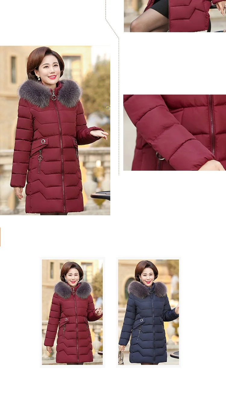 Зимние теплые толстые парки Женская куртка пальто модное Свободное пальто средней длины с капюшоном большой размер Женская одежда для среднего возраста 5XL