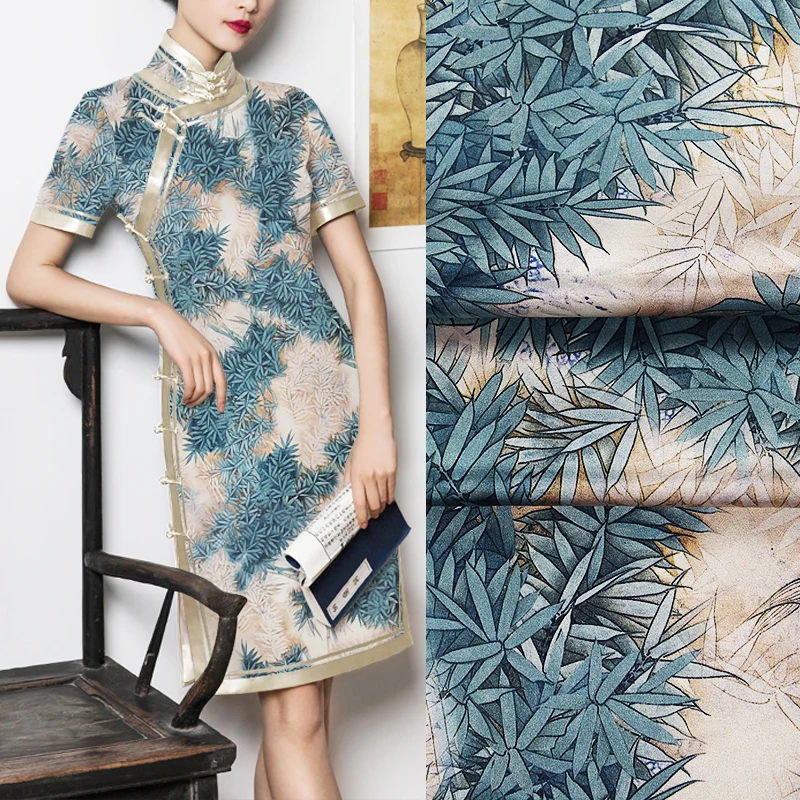 Фото 118CM Wide 19MM Blue Leaves Print Stretch Silk Satin Fabric Good for Summer Dress Skirt Shirt Pants JH076 Дом и сад 118CM Wide 19MM Blue Leaves Print Stretch Silk Satin Fabric Good for Summer Dress Skirt Shirt Pants JH076 Дом и сад