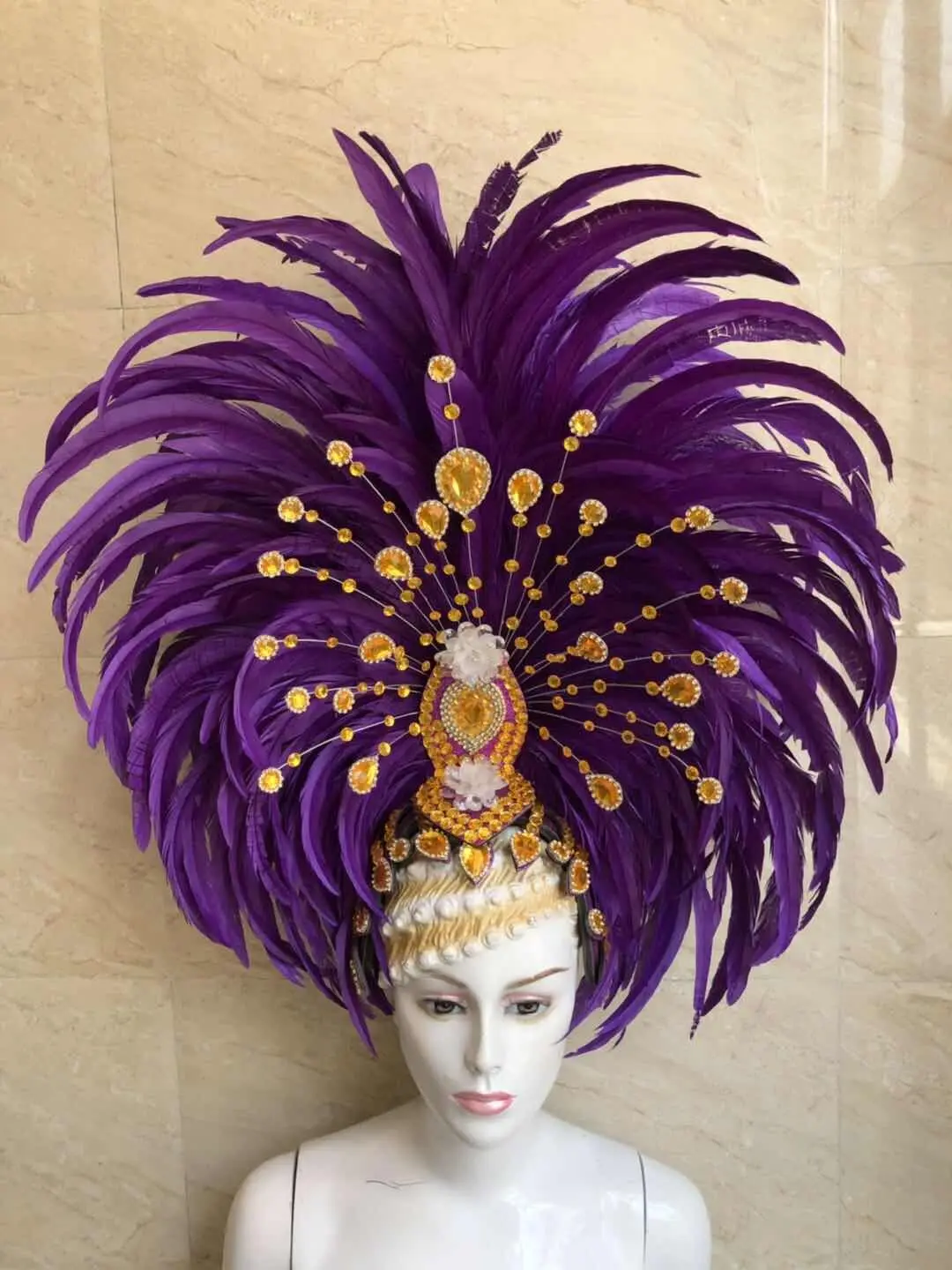 Одежда с перьями для выступлений на сцене подиума карнавала головной убор