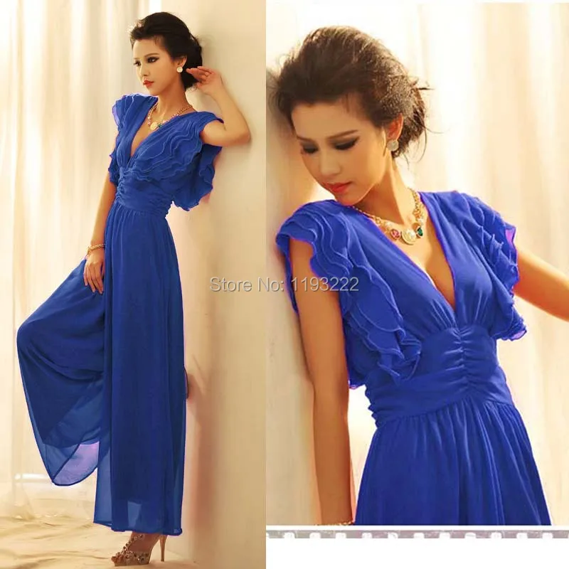 Женское шифоновое вечернее платье с каскадными оборками V-образным вырезом и