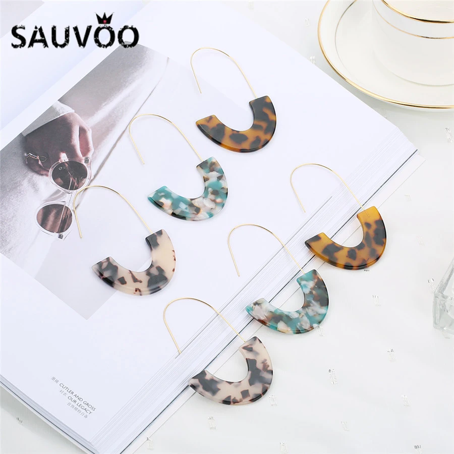 SAUVOO 2018 уникальные акриловые серьги с леопардовым принтом и большим крюком для